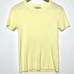 Sag Harbor Petite Pastel Yellow Knit Short Sleeve Sweater Small